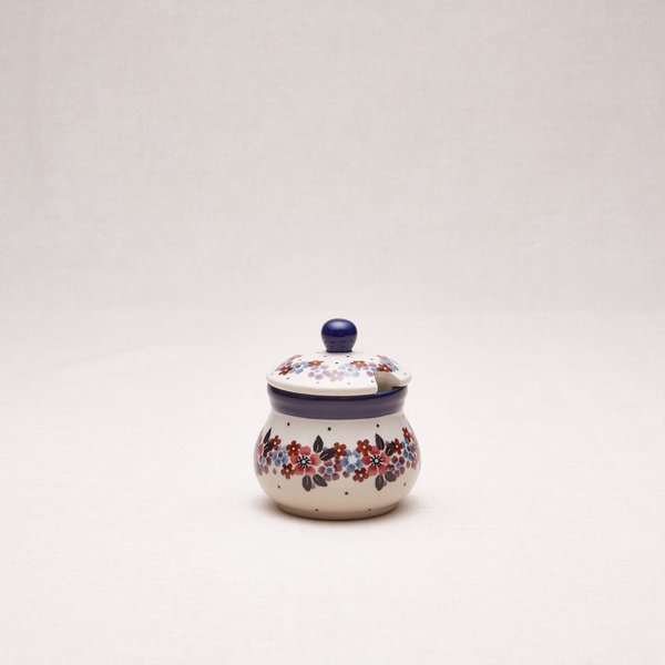Bunzlauer Keramik Zuckerdose 8 cm hoch, Form 135, Dekor 2067x