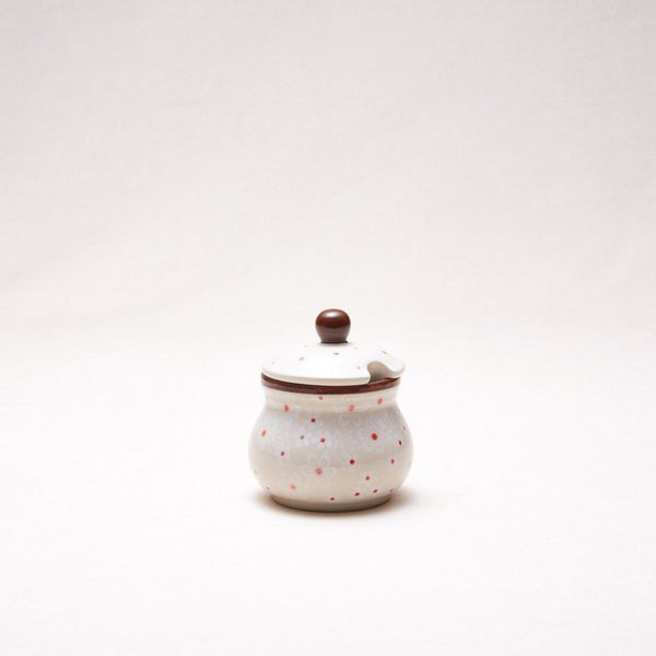 Bunzlauer Keramik Zuckerdose 8 cm hoch, Form 135, Dekor 2542V