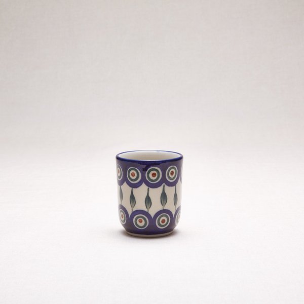 Bunzlauer Keramik Pfauenauge Becher ohne Henkel 8 cm hoch, Form 728, Dekor 54x
