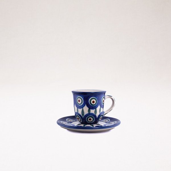 Bunzlauer Keramik Espressotasse und Untertasse, Form B10, Dekor 54x