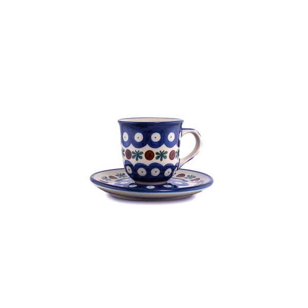 Bunzlauer Keramik Espressotasse und Untertasse, Form B10, Dekor 70x