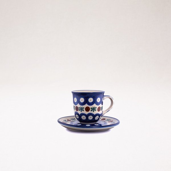 Bunzlauer Keramik Espressotasse und Untertasse, Form B10, Dekor 70x