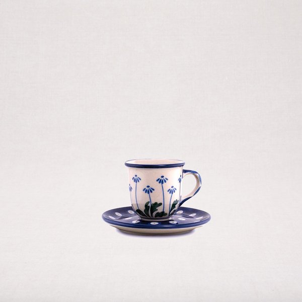 Bunzlauer Keramik Espressotasse und Untertasse, Form B10, Dekor 377Rx