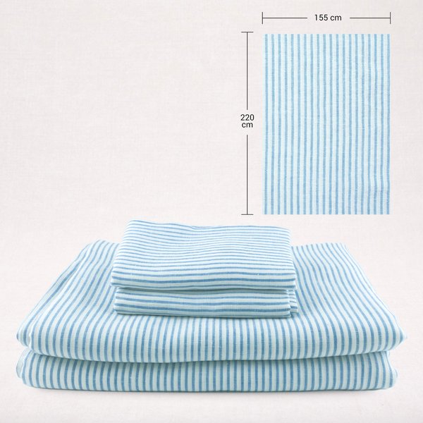 Leinenbettwäsche Bettbezug 155x220cm Weiss breit +Blau