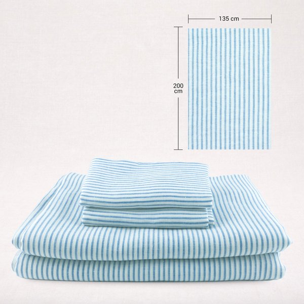 Leinenbettwäsche Bettbezug 135x200cm Weiss breit +Blau