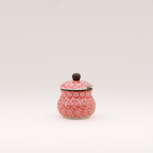 Bunzlauer Keramik Zuckerdose 8 cm hoch, Form 135, Dekor 2691V